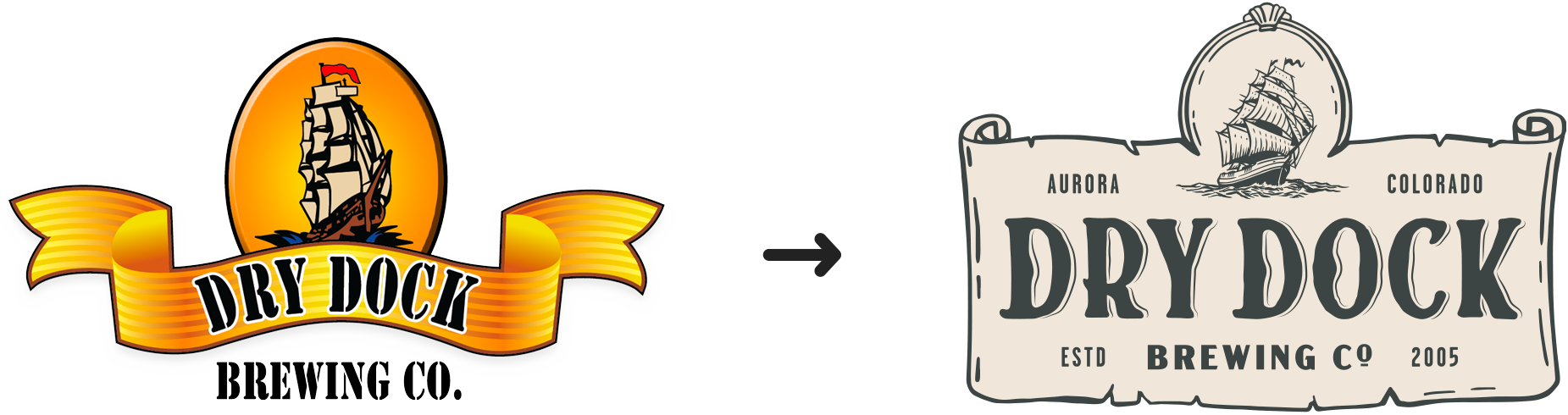Logo before/after Dry Dock Brewing Rebrand